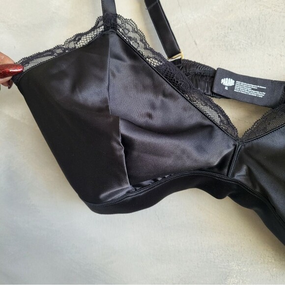 Black Satin Like Bralette Parade Lace Trim Sz XL - Picture 6 of 7
